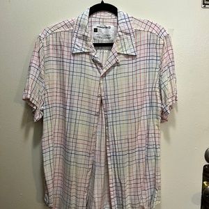 Target Pride 2022 White with Rainbow Plaid Button Up Size L